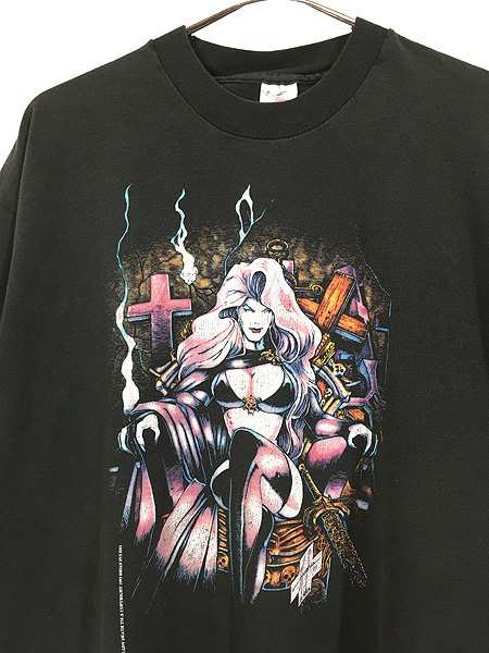 rurumokotsts90sヴィンテージUSA製　LADY DEATHプリントTシャツ　サイズXL