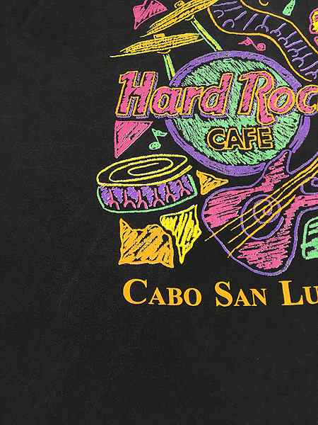 古着 90s Hard Rock Cafe 「CABO SAN LUCAS」 楽器 イラスト風 ハード