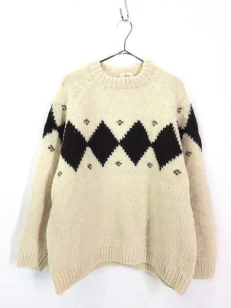 古着 90s J Crew ダイヤ ボーダー ヘビー ウール ニット セーター XL