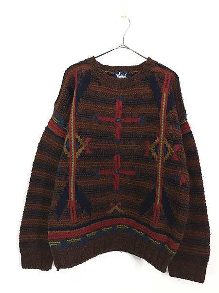 古着 90s WoolRich ネイティブ チマヨ パターン ローゲージ ウール ニット セーター L