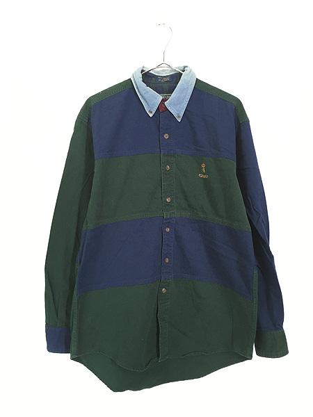 古着 90s CHAPS Ralph Lauren エンブレム 刺しゅう ヘリンボーン クレイジー パターン BD シャツ M 古着 5,465円