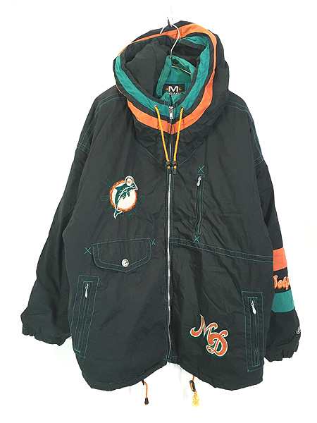 古着 90s NFL Miami Dolphins ドルフィンズ ガチャポケ パデット ジャケット パーカー M 古着