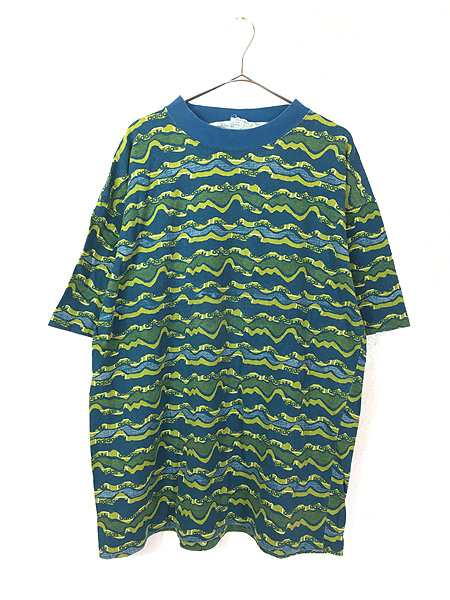 古着 90s adidas マルチ ボーダー トレフォイル 総柄 Tシャツ XXL位 古着の通販は