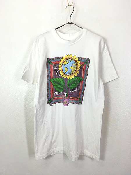 古着 90s USA製 Human-i-Tees ひまわり 地球 3R アート Tシャツ L 古着｜au PAY マーケット