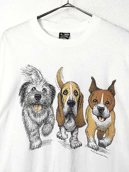 古着 90s USA製 犬 わんちゃん 両面 アニマル プリント Tシャツ L 古着｜au PAY マーケット