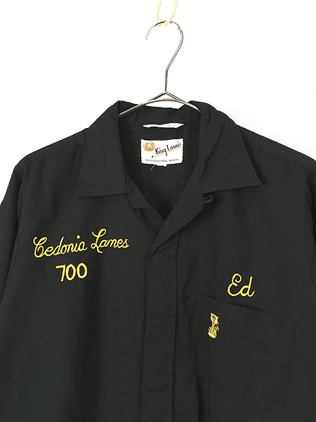 黒6段刺繍50s 60s King Louie レーヨン　ボーリングシャツL古 50s-60s “ KING LOUIE ” S/S BOWLING SHIRT BLACK OLD VINTAGE
