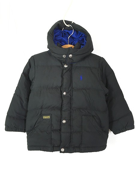 キッズ 古着 POLO Ralph Lauren ワンポイント 2way フーディ ダウン ジャケット 黒 3T 3歳位 古着