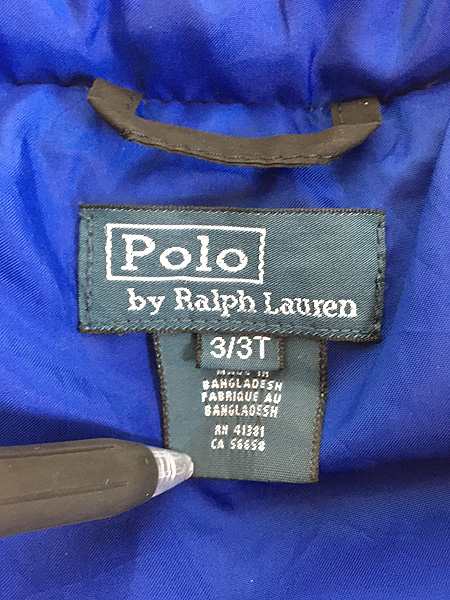 キッズ 古着 POLO Ralph Lauren ワンポイント 2way フーディ ダウン ジャケット 黒 3T 3歳位 古着