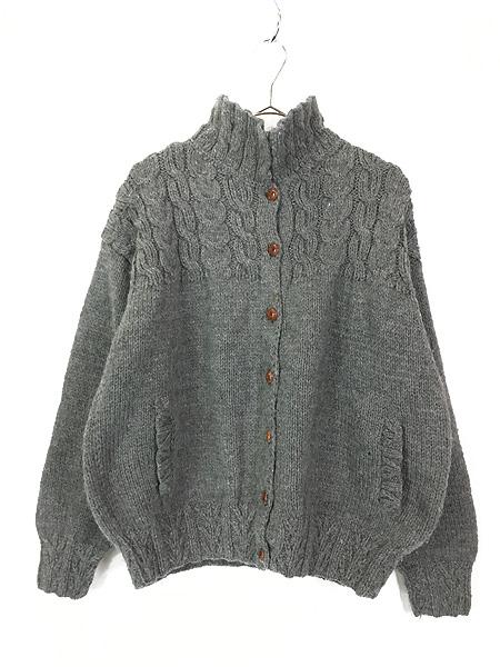 レディース 古着 90s 2wayカラー アラン ケーブル編み ローゲージ ウール ハンド ニット カーディガン L 古着 8,517円