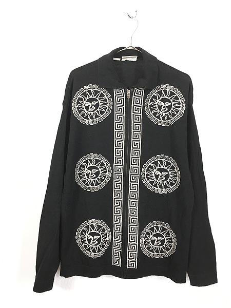 レディース 古着 太陽 雷紋 デザイン フルジップ 麻 コットン ライト ニット ジャケット L 古着 7,040円