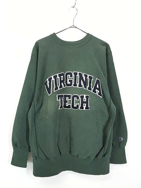 古着 90s Champion Reverse Weave 「VIRGINIA TECH」 パッチ リバース スウェット 緑 XL 古着