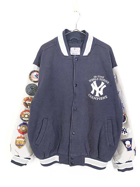 古着 MLB NY Yankees ヤンキース 豪華 パッチ パデット スウェット スタジャン ジャケット L 古着