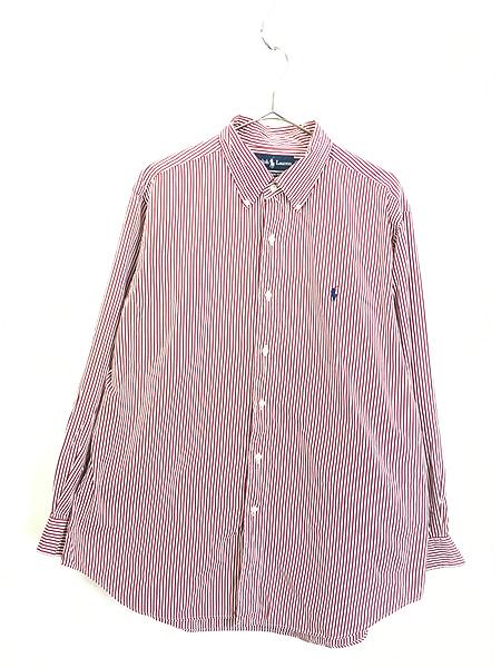 古着 90s Ralph Lauren 「CLASSIC FIT」 白×ワインレッド ストライプ BD シャツ 16 1/2 古着 5,390円