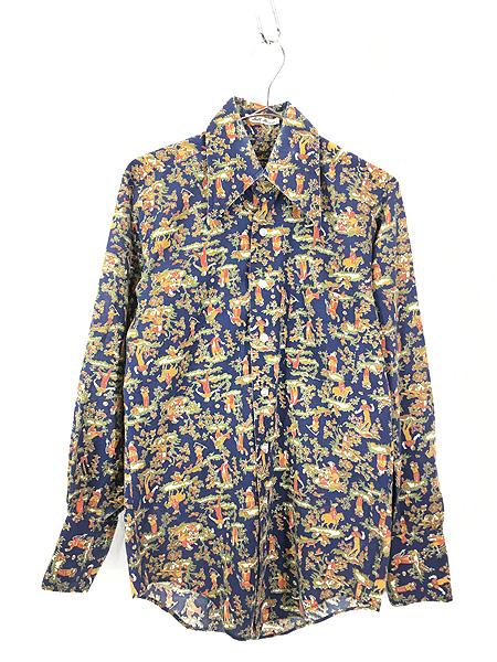 古着 70s USA製 Campus 人物 フラワー ボタニカル アート コットン シャツ S 5,390円