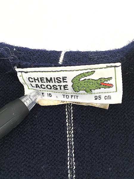 古着 70s オーストラリア製 CHEMISE LACOSTE ストライプ ウール ニット カーディガン XL位