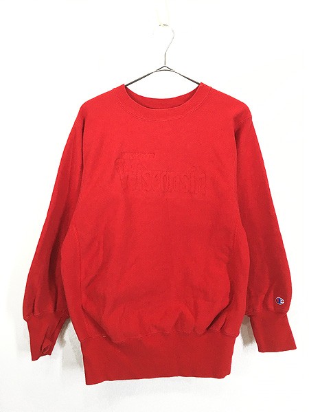 古着 90s USA製 Champion Reverse Weave 「WISCONSIN」 3D カレッジ リバース スウェット トレーナー 赤 M 古着