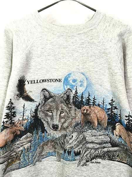 古着 90s 「YELLOWSTONE」 オオカミ ウルフ クマ 両面 スウェット 