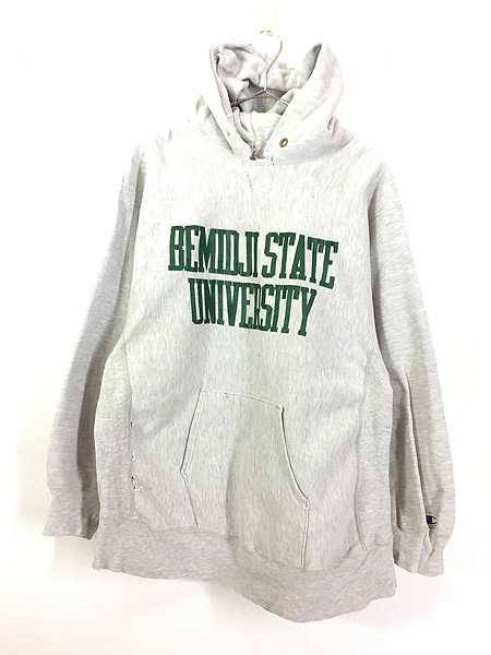 古着 80s USA製 Champion Reverse Weave 「BEMIDJI STATE」 2段 カレッジ リバース スウェット パーカー XL 古着