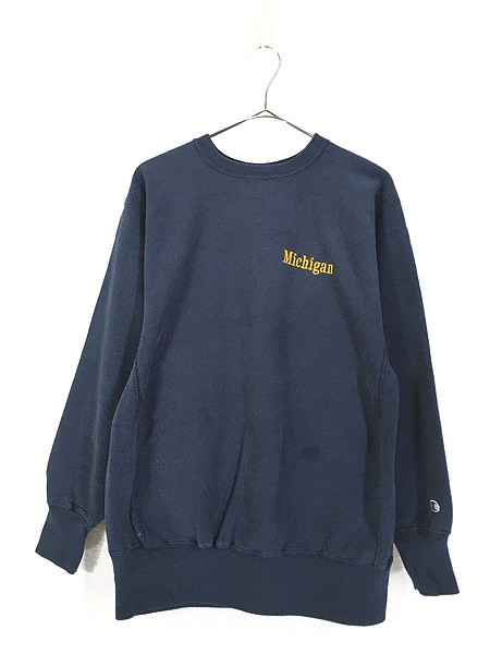 古着 90s USA製 Champion Reverse Weave 「Michigan」 刺しゅう リバース スウェット XL 古着