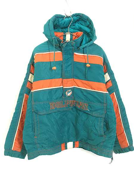 古着 90s NFL Miami Dolphins ドルフィンズ 2way ハーフジップ パデット ジャケット パーカー M 古着