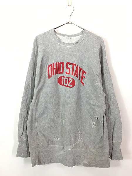 古着 70s USA製 Champion Reverse Weave 「OHIO STATE」 3桁 カプセル ダメージ リバース スウェット XL 古着