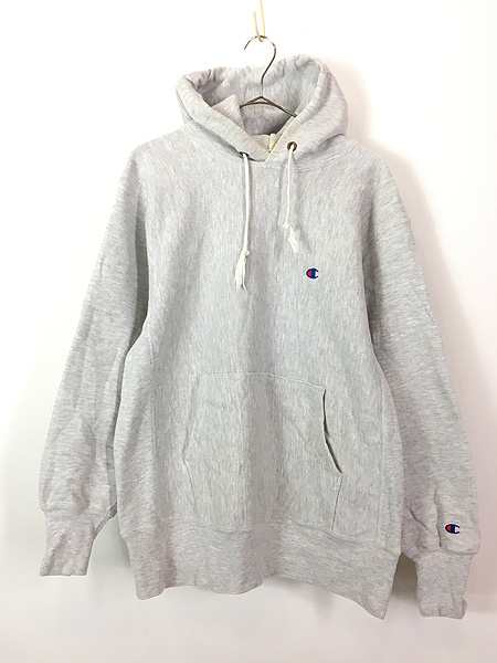 古着 90s USA製 Champion Reverse Weave ワンポイント リバース スウェット パーカー グレー L 古着