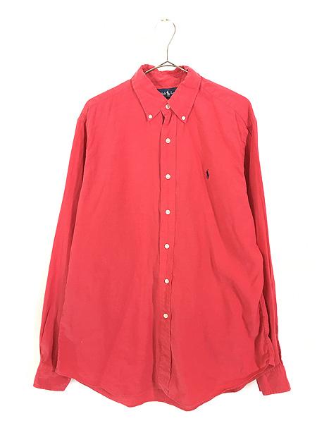 古着 90s Ralph Lauren 「CLASSIC FIT」 ワンポイント ソリッド リネン コットン BD シャツ 赤 L 古着の通販は 5,940円