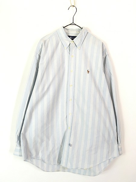 古着 90s Ralph Lauren 「YARMOUTH」 カラー ポニー 水色 × 白 ストライプ OXフォード BD シャツ 17-35 古着の通販は