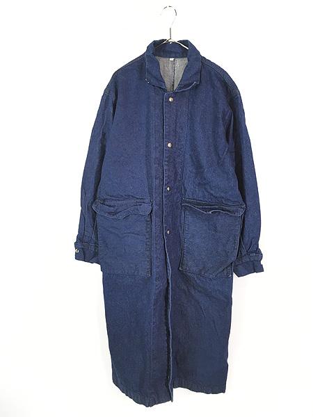 古着 90s 濃紺 デニム BIG ポケット ステンカラー ワーク ロング コート S 古着の通販は