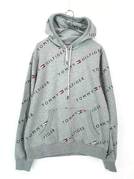 古着 TOMMY HILFIGER ロゴ 総柄 デザイン スウェット パーカー M 古着