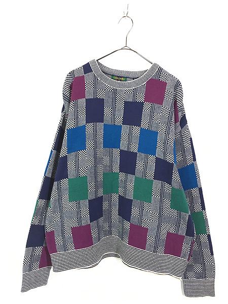古着 90s USA製 COLOURS by ALEXANDER JULIAN マルチ パネル チェック コットン ニット セーター L 古着の通販は