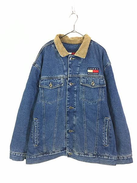 古着 90s TOMMY HILFIGER 裏地 チェック キルティング フラッグ パッチ デニム ジャケット Gジャン XL 古着の通販は 8,322円