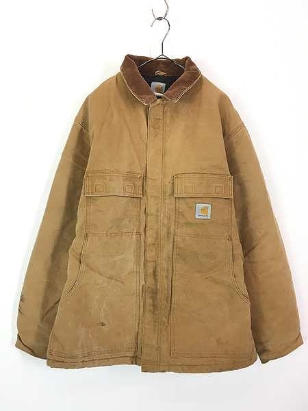 古着 90s Carhartt ブラウン ダック パデット トラディショナル コート L Tall 古着