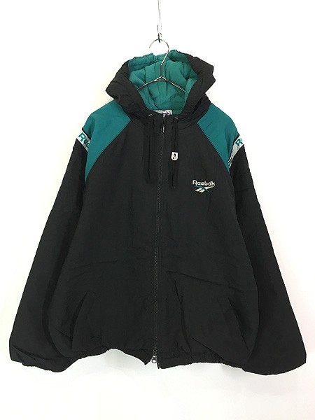 古着 90s Reebok ロゴテープ BIG 刺しゅう パデット リバーシブル ジャケット パーカー XL位 古着