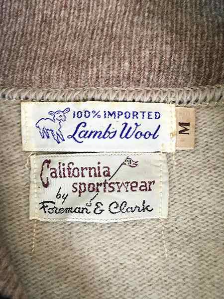 古着 60s California Sportswear by Foreman&Clank 上質 ラム ウール 3tone ショールカラー ニット セーター M