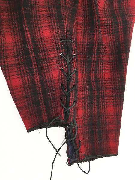古着 60s WoolRich バッファロー チェック メルトン ウール ハンティング パンツ スリム W35 L27