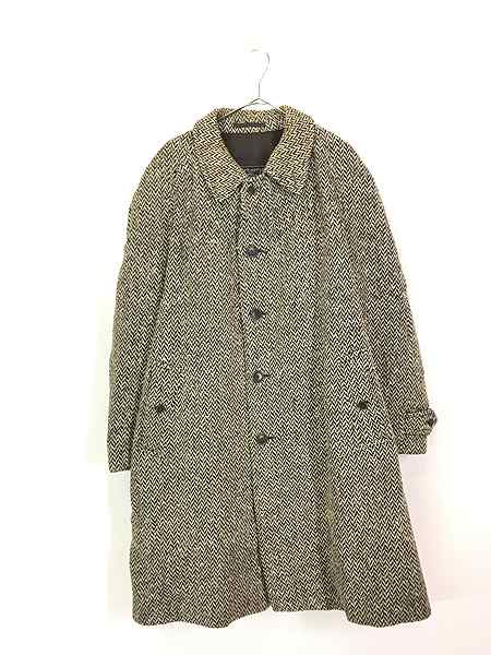 古着 70s 英国製 Burberrys × Howarth's 「IRISH TWEED」 貴重 黒白 ツイード ウール バルマカーン コート 44R