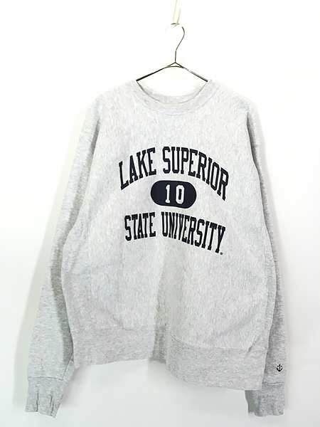 古着 90s USA製 「LAKE SUPERIOR」 カプセル 3段 カレッジ リバース タイプ ヘビー スウェット トレーナー XL