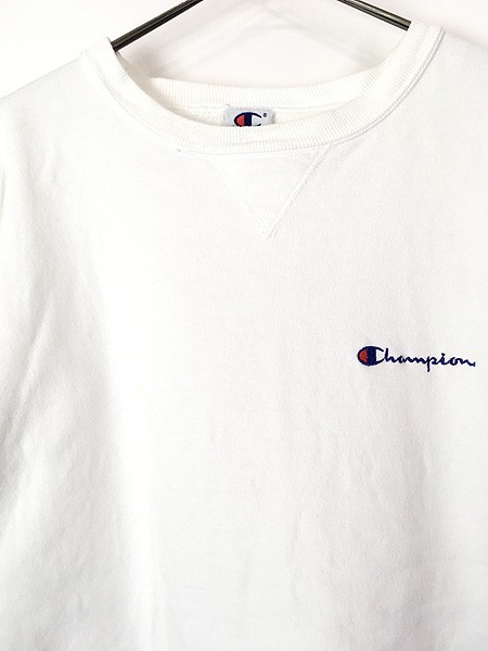 古着 90s Champion ワンポイント 前V スウェット トレーナー 白 XL