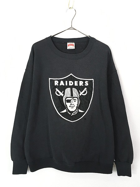 古着 90s USA製 NFL Las Vegas Raiders レイダース BIG ナイロン パッチ スウェット トレーナー XL 古着