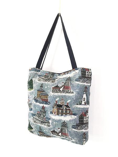 雑貨 古着 90s RIDDLE HOME & GIFT 灯台 総柄 ゴブラン トート バッグ 中型 古着の通販は 7,040円