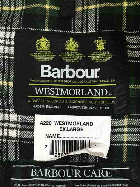 古着 90s 英国製 Barbour 3ワラント 「WESTMORLAND」 パデッド オイルド ワックス ベスト XL