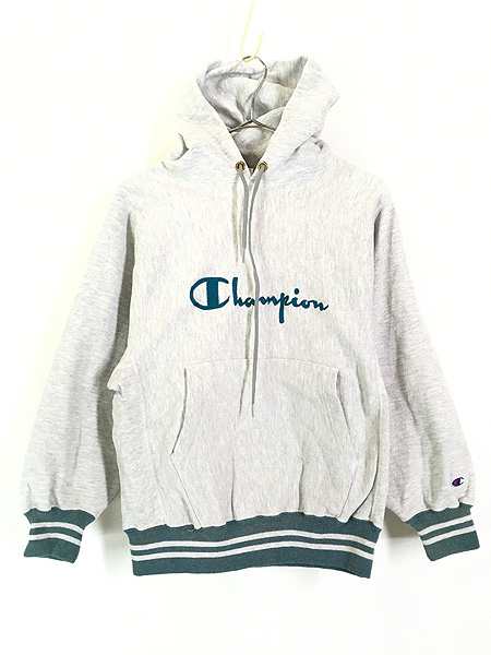 古着 90s USA製 Champion Reverse Weave BIG ロゴ リブライン リバース スウェット パーカー グレー M 古着の通販は