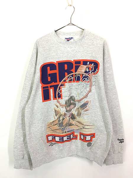 古着 90s USA製 Reebok insta pump 「GRiP iT FEEL iT」 バスケ グラフィック スウェット トレーナー L 古着