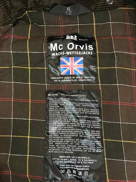 古着 00s- 英国製 Mc Orvis BEDALE タイプ オイルド ワックス ジャケット コート フード完備 オリーブ XL