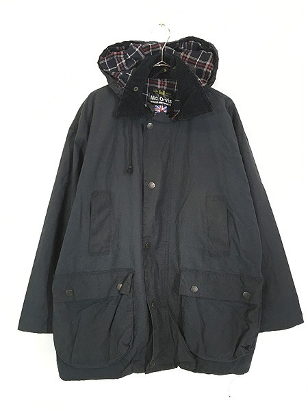 古着 90s 英国製 Mc Orvis BEDALE タイプ オイルド ワックス ジャケット コート フード完備 ネイビー M?A