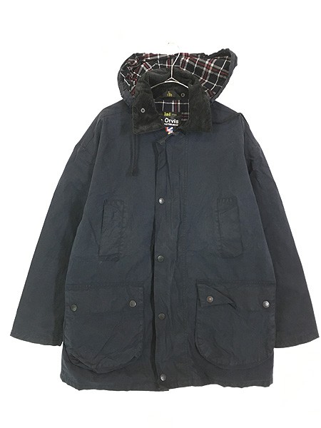 古着 90s- 英国製 Mc Orvis BEDALE タイプ オイルド ワックス ジャケット コート フード完備 ネイビー L?A