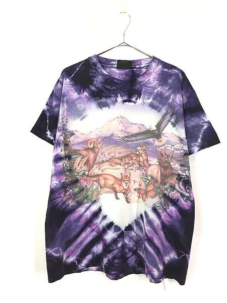 古着 90s USA製 マルチ アニマル アート タイダイ Tシャツ XL 古着の通販は