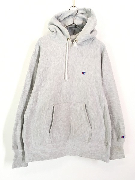 古着 90s USA製 Champion Reverse Weave ワンポイント リバース スウェット パーカー グレー L 古着