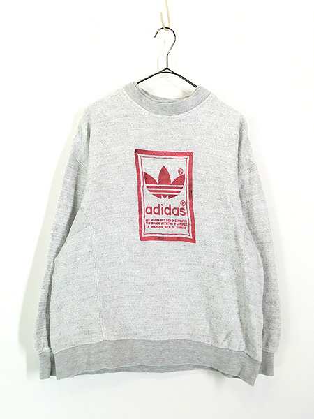 古着 90s adidas BIG トレフォイル 刺しゅう 表起毛 Wネック スウェット トレーナー M 古着